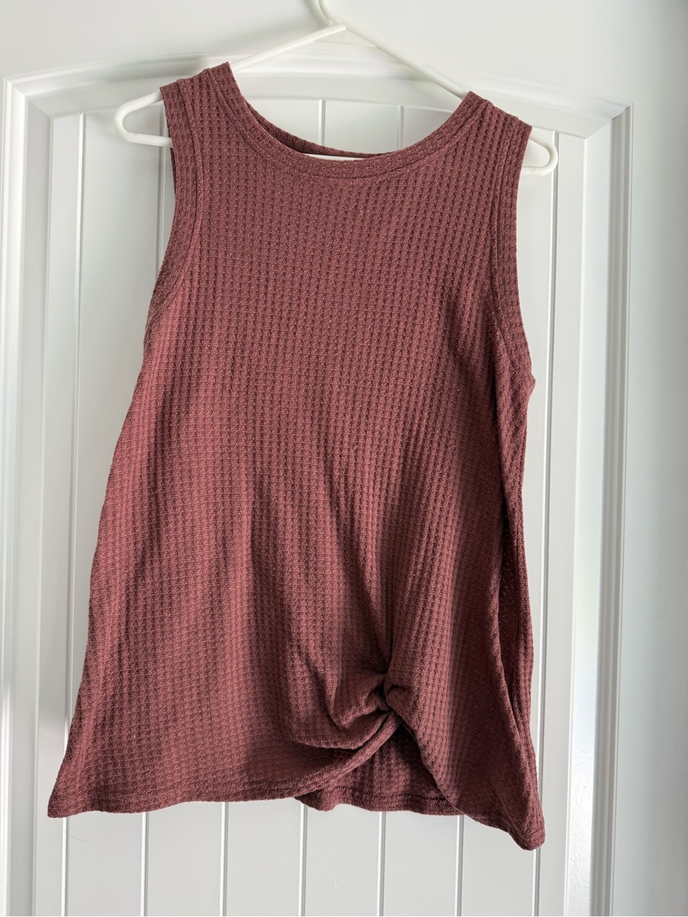 Waffle Knit Twist-Hem Tank Top - Dusty Rose